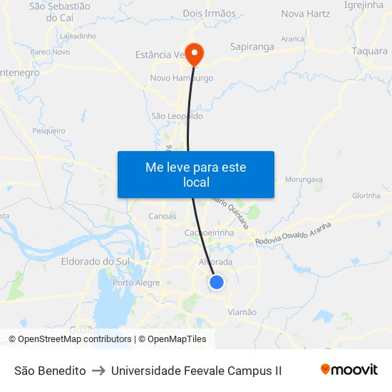 São Benedito to Universidade Feevale Campus II map