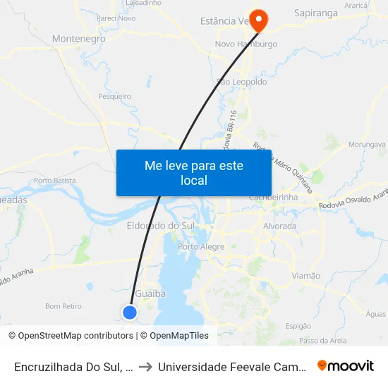 Encruzilhada Do Sul, 229 to Universidade Feevale Campus II map
