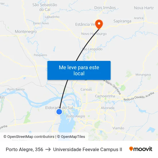 Porto Alegre, 356 to Universidade Feevale Campus II map