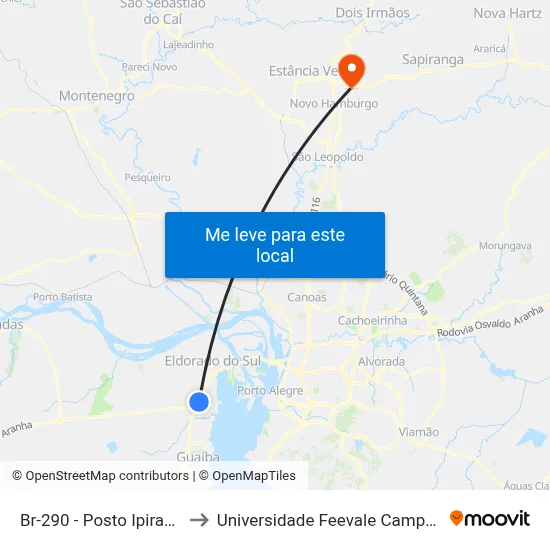 Br-290 - Posto Ipiranga to Universidade Feevale Campus II map