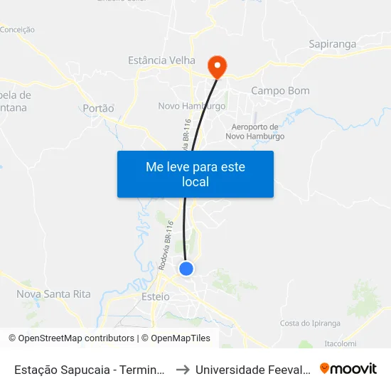 Estação Sapucaia - Terminal L09/L10/L21 to Universidade Feevale Campus II map