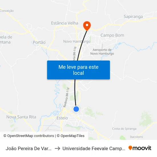 João Pereira De Vargas to Universidade Feevale Campus II map