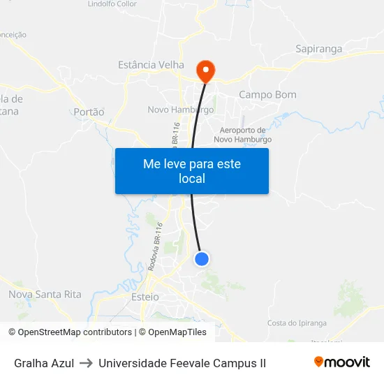 Gralha Azul to Universidade Feevale Campus II map
