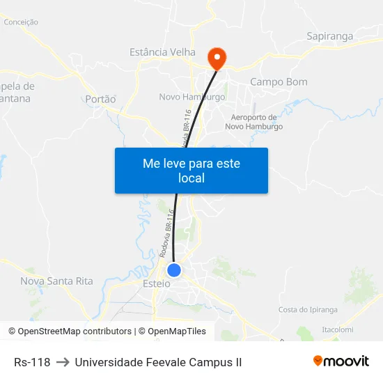 Rs-118 to Universidade Feevale Campus II map