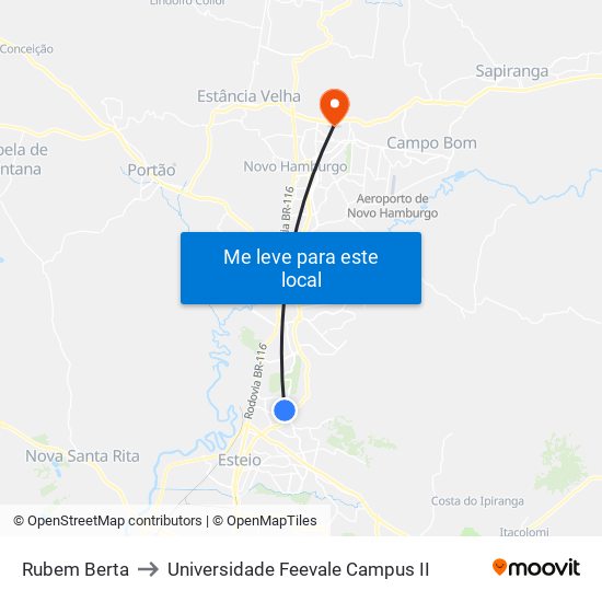 Rubem Berta to Universidade Feevale Campus II map