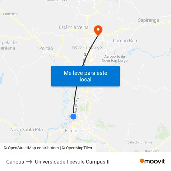 Canoas to Universidade Feevale Campus II map