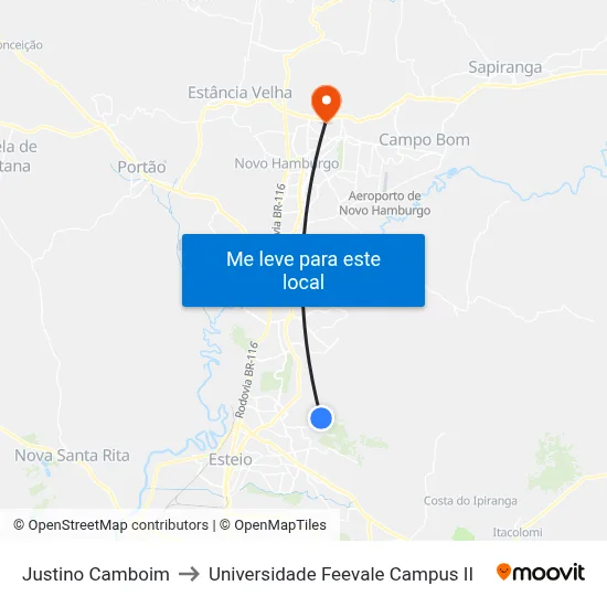 Justino Camboim to Universidade Feevale Campus II map