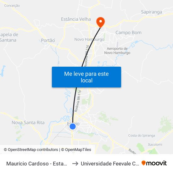 Maurício Cardoso - Estação Esteio to Universidade Feevale Campus II map