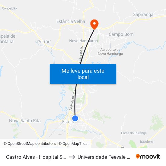 Castro Alves - Hospital São Camilo to Universidade Feevale Campus II map