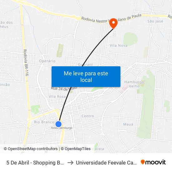 5 De Abril - Shopping Bourbon to Universidade Feevale Campus II map