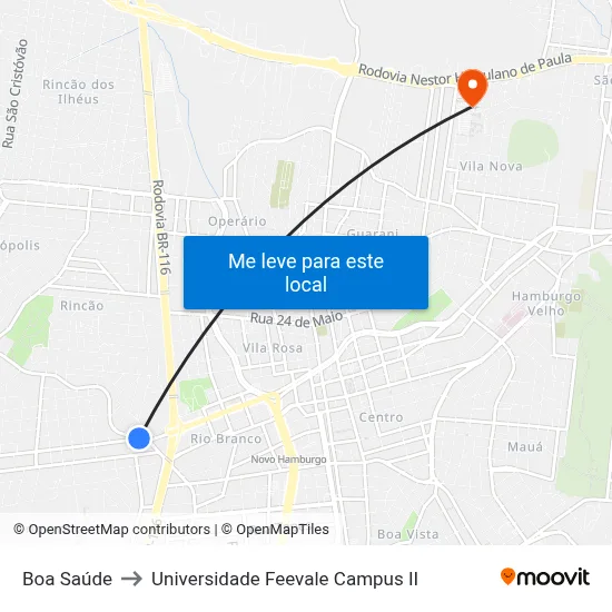 Boa Saúde to Universidade Feevale Campus II map