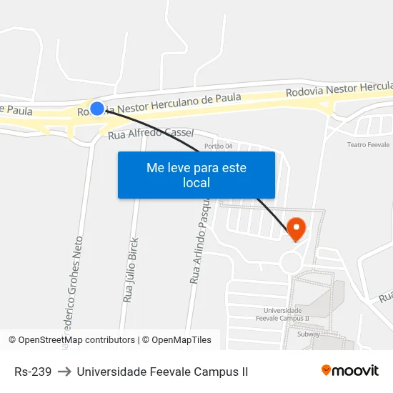Rs-239 to Universidade Feevale Campus II map