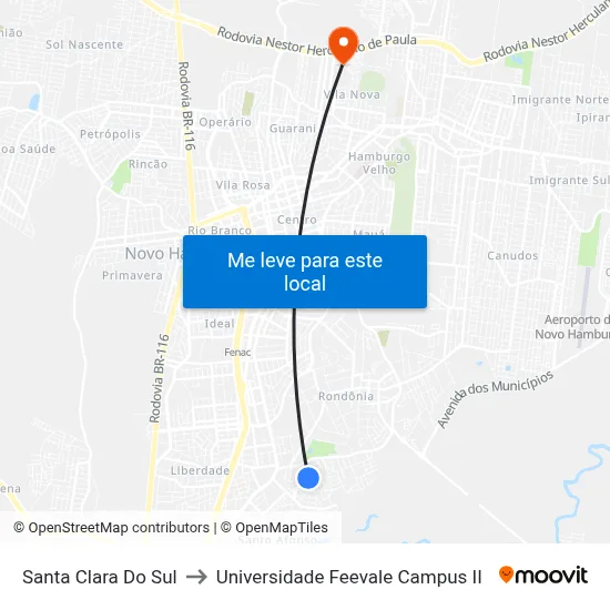 Santa Clara Do Sul to Universidade Feevale Campus II map