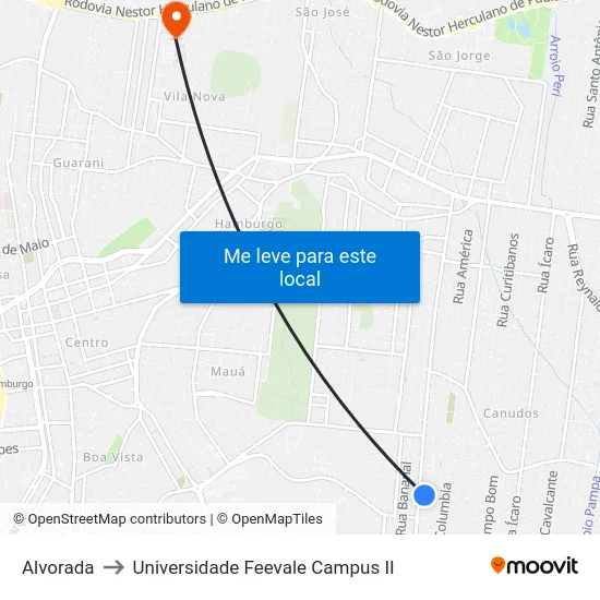 Alvorada to Universidade Feevale Campus II map