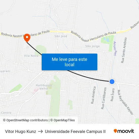 Vítor Hugo Kunz to Universidade Feevale Campus II map