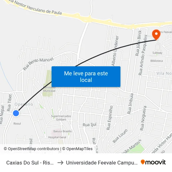 Caxias Do Sul - Rissul to Universidade Feevale Campus II map