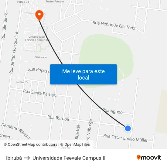 Ibirubá to Universidade Feevale Campus II map