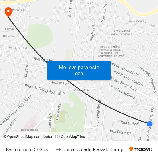 Bartolomeu De Gusmão to Universidade Feevale Campus II map