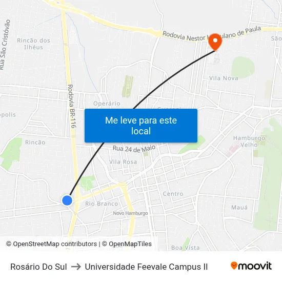 Rosário Do Sul to Universidade Feevale Campus II map