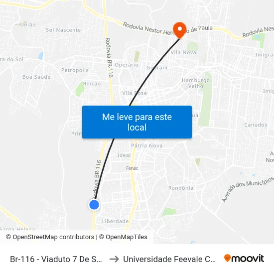 Br-116 - Viaduto 7 De Setembro to Universidade Feevale Campus II map