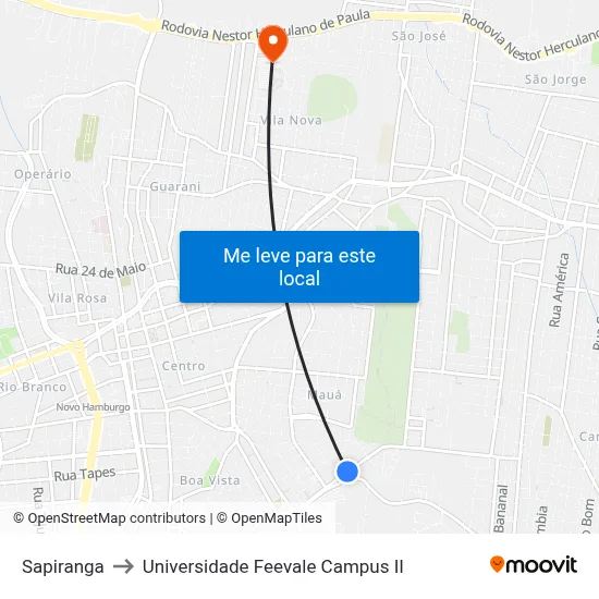 Sapiranga to Universidade Feevale Campus II map