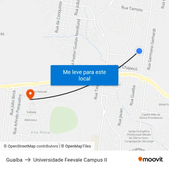 Guaíba to Universidade Feevale Campus II map