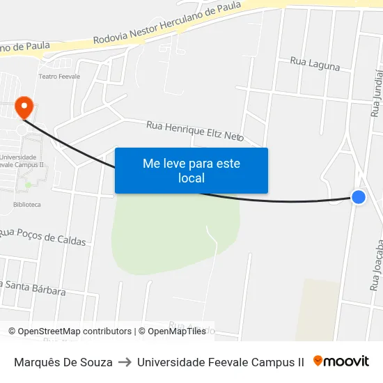 Marquês De Souza to Universidade Feevale Campus II map