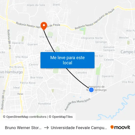 Bruno Werner Storck to Universidade Feevale Campus II map