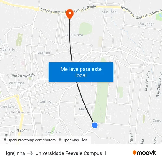 Igrejinha to Universidade Feevale Campus II map