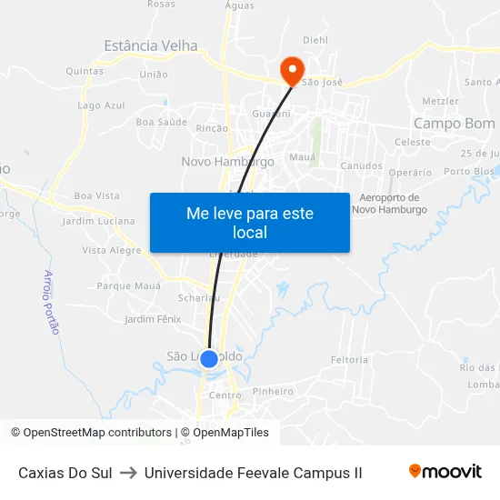 Caxias Do Sul to Universidade Feevale Campus II map
