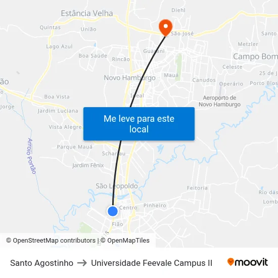 Santo Agostinho to Universidade Feevale Campus II map
