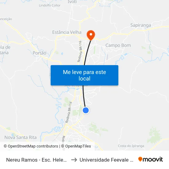 Nereu Ramos - Esc. Helena Câmara to Universidade Feevale Campus II map