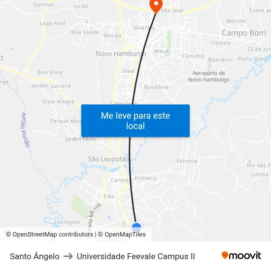 Santo Ângelo to Universidade Feevale Campus II map