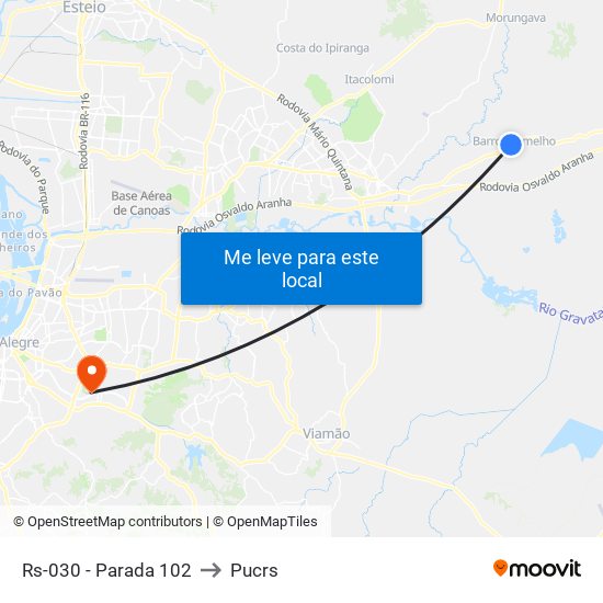 Rs-030 - Parada 102 to Pucrs map