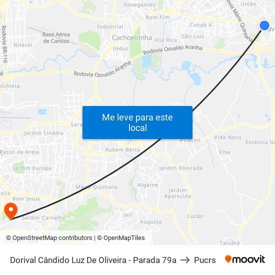 Dorival Cândido Luz De Oliveira - Parada 79a to Pucrs map
