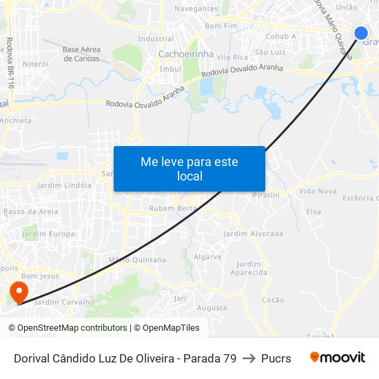 Dorival Cândido Luz De Oliveira - Parada 79 to Pucrs map