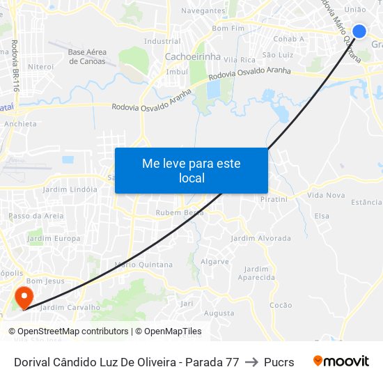 Dorival Cândido Luz De Oliveira - Parada 77 to Pucrs map