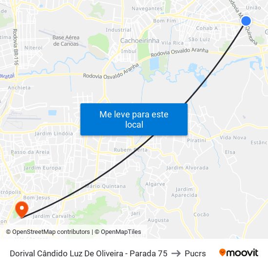 Dorival Cândido Luz De Oliveira - Parada 75 to Pucrs map