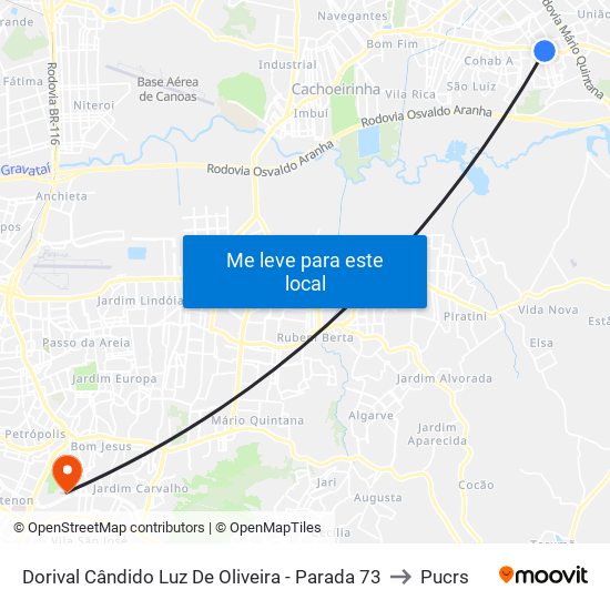 Dorival Cândido Luz De Oliveira - Parada 73 to Pucrs map