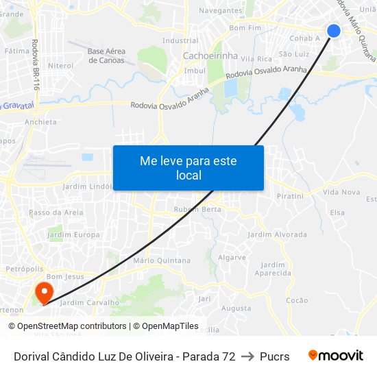 Dorival Cândido Luz De Oliveira - Parada 72 to Pucrs map