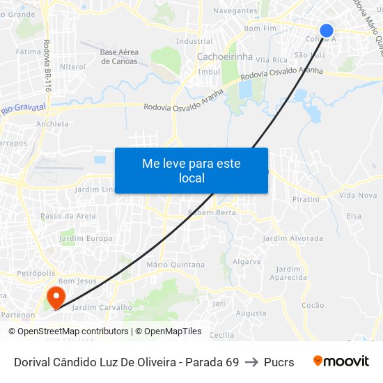 Dorival Cândido Luz De Oliveira - Parada 69 to Pucrs map