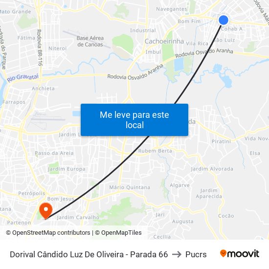 Dorival Cândido Luz De Oliveira - Parada 66 to Pucrs map