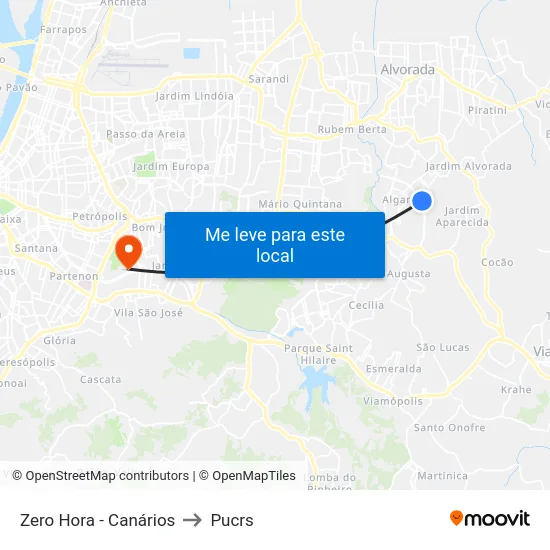 Zero Hora - Canários to Pucrs map