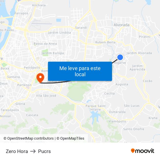 Zero Hora to Pucrs map