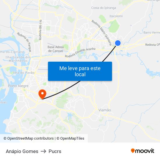 Anápio Gomes to Pucrs map