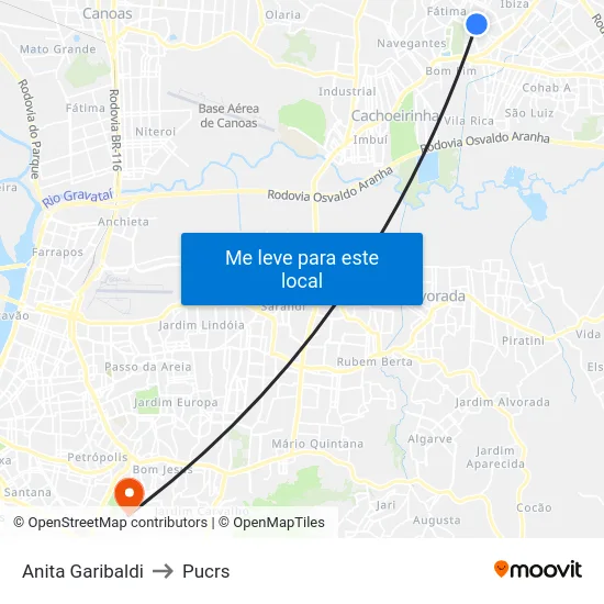 Anita Garibaldi to Pucrs map