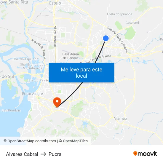Álvares Cabral to Pucrs map