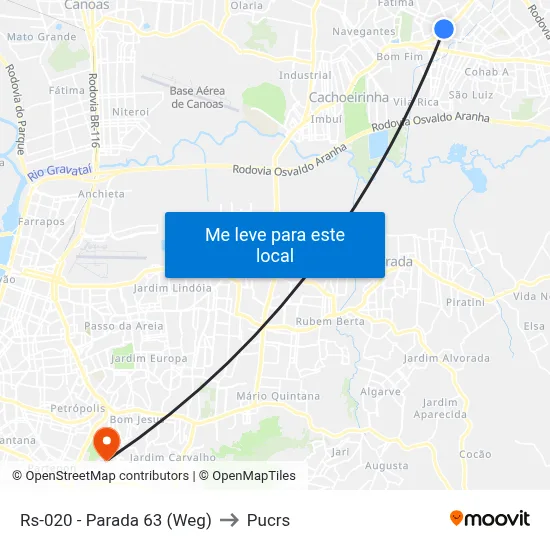 Rs-020 - Parada 63 (Weg) to Pucrs map