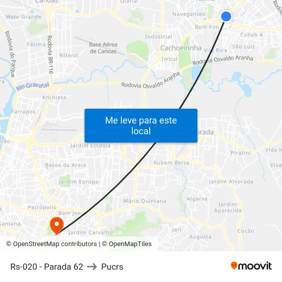 Rs-020 - Parada 62 to Pucrs map