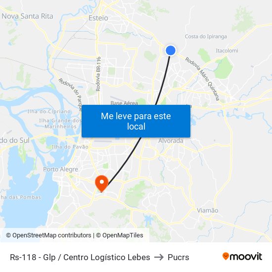 Rs-118 - Glp / Centro Logístico Lebes to Pucrs map